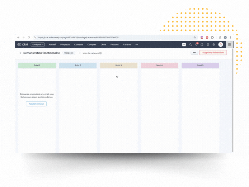 selection des actions de suivi : appels, tâches et e-mails dans cadences de zoho crm