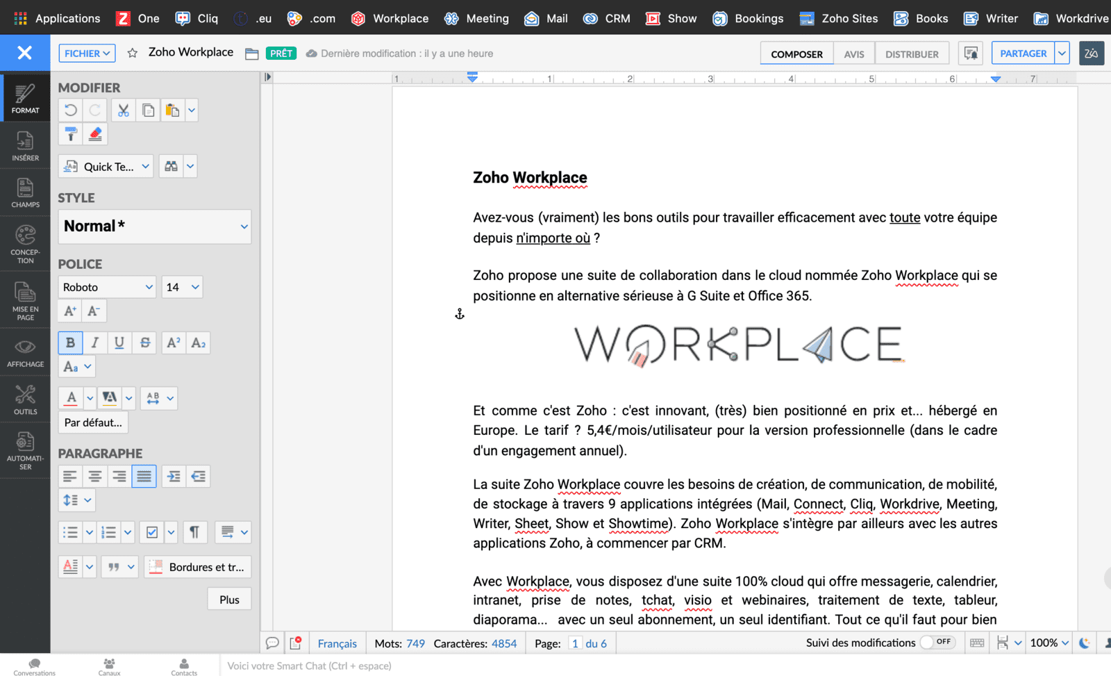 Zoho writer application demo